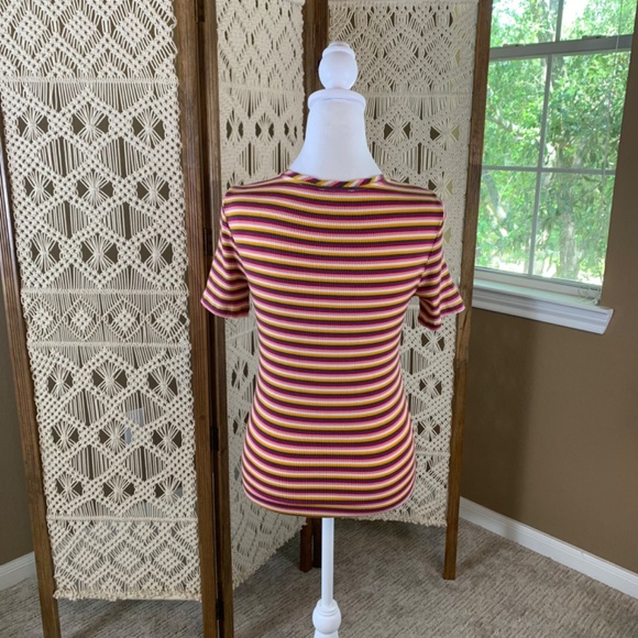 Maeve Button Up Striped Ribbed Top Multicolor Medium - Picture 4 of 8